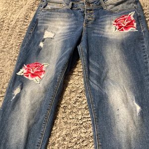 3/$30-NWOT-Red Roses embroidered Skinny ankle cropped jeans-Size 9/29